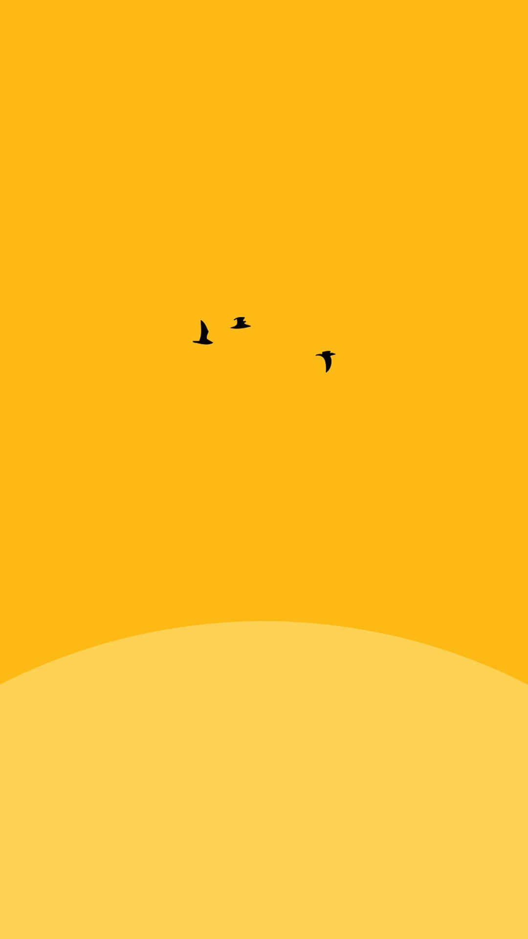 A Black And White Image Of Birds Flying Over An Orange Background