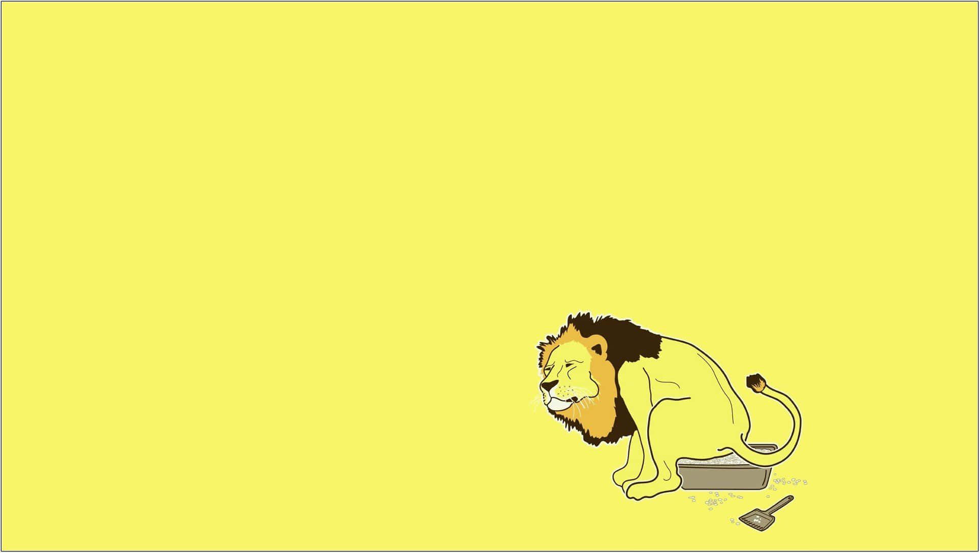 En løve sidder på en gul baggrund