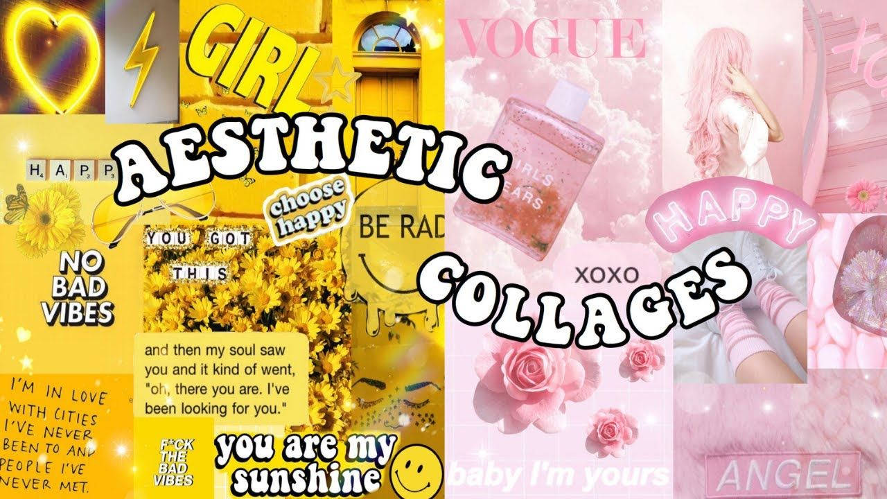 Yellow Pink Aesthetic Collage Laptop Wallpaper