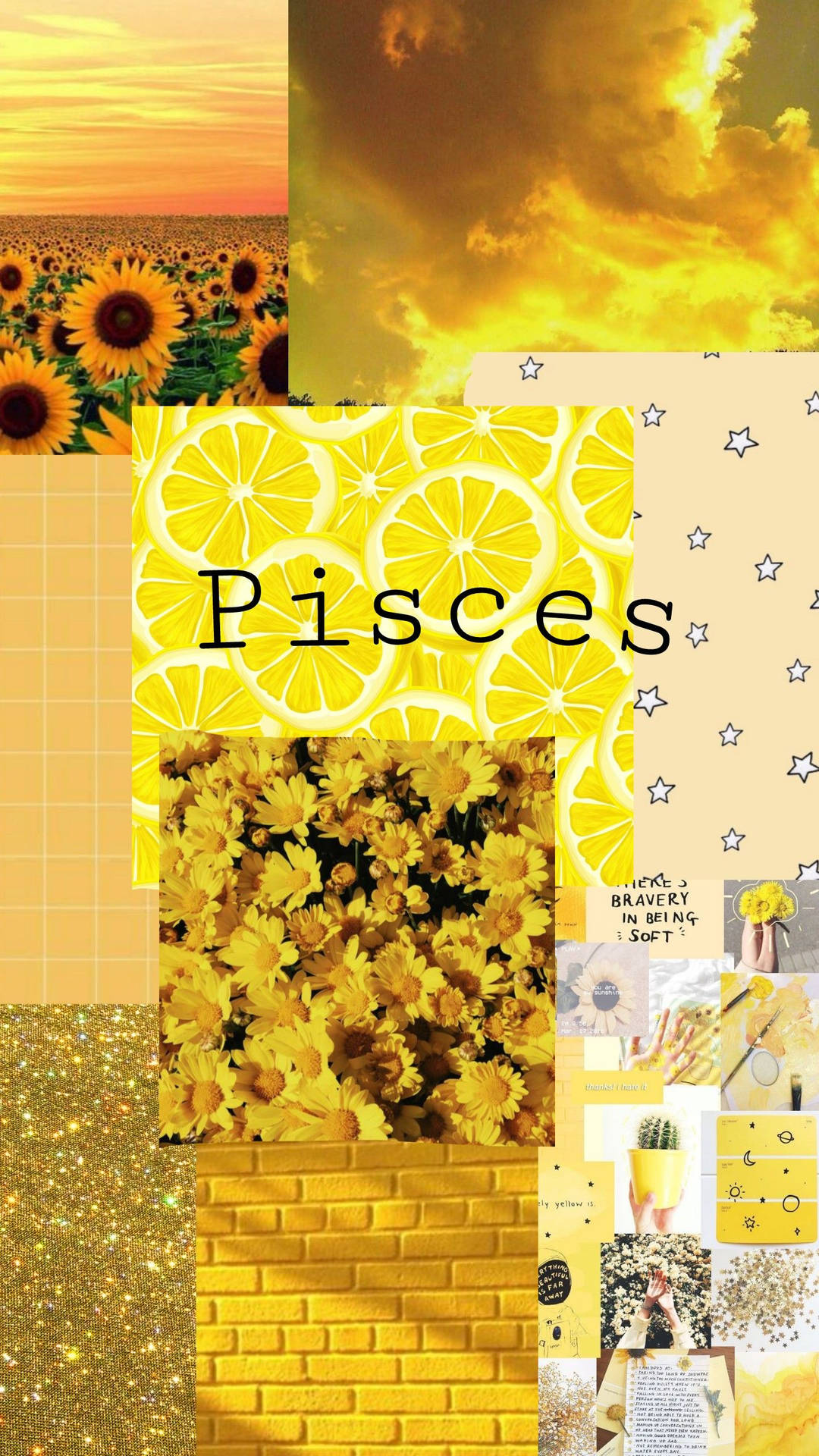 Yellow Pisces Zodiac Collage Wallpaper