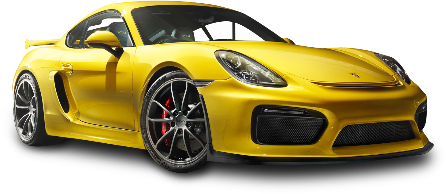 Yellow Porsche Cayman G T4 Side View PNG
