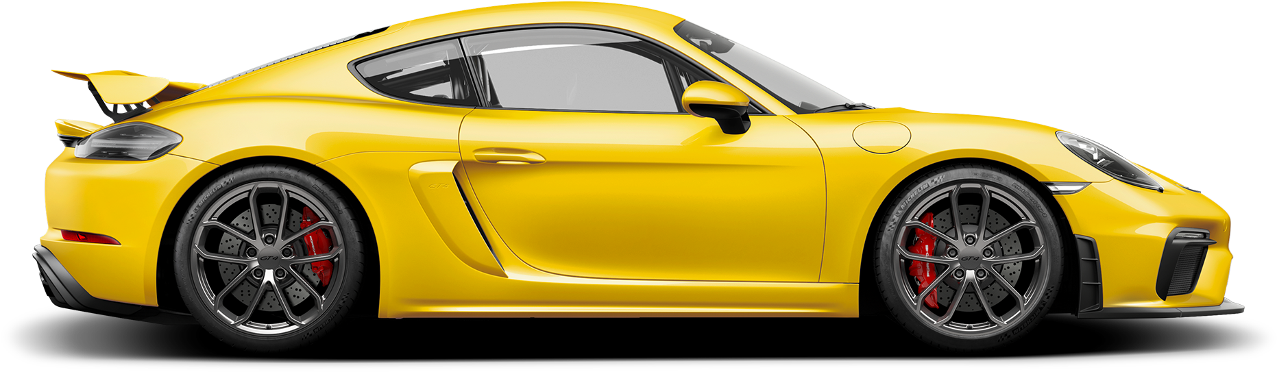 Yellow Porsche718 Cayman G T4 Side View PNG