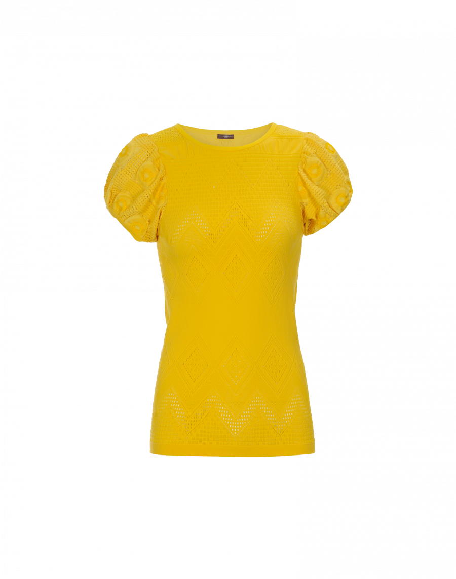Yellow Puff Sleeve Blouse PNG