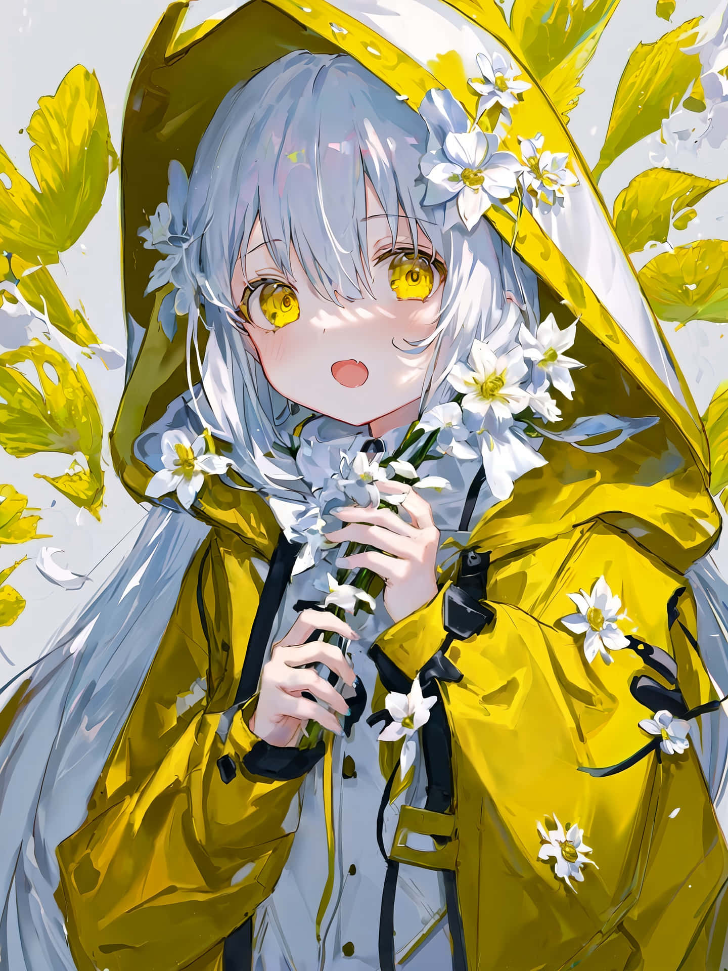 A person wearing a vibrant yellow raincoat on a rainy day Wallpaper