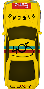 Yellow Rally Car Top View PNG