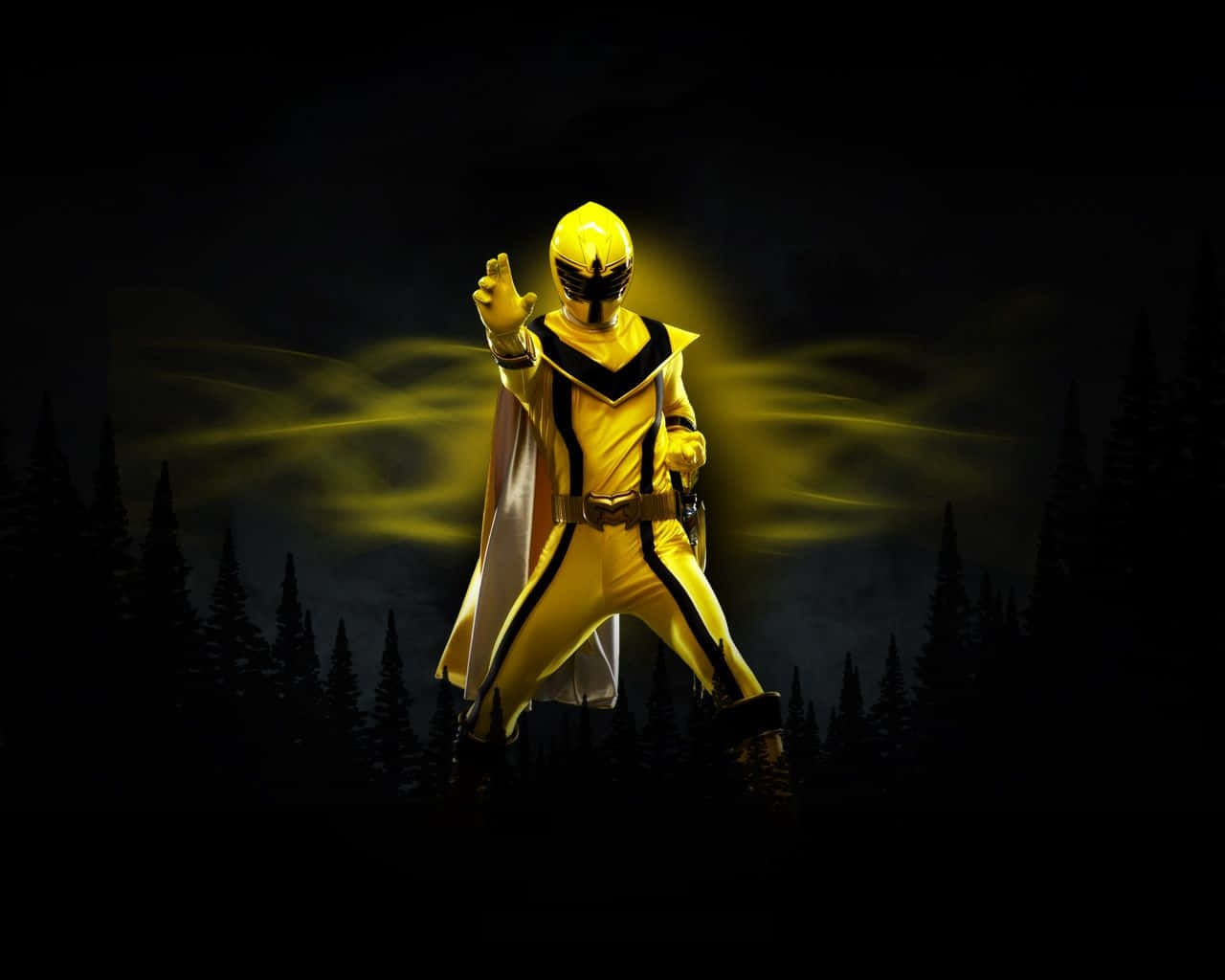 Yellow Ranger Power Pose Dark Background Wallpaper