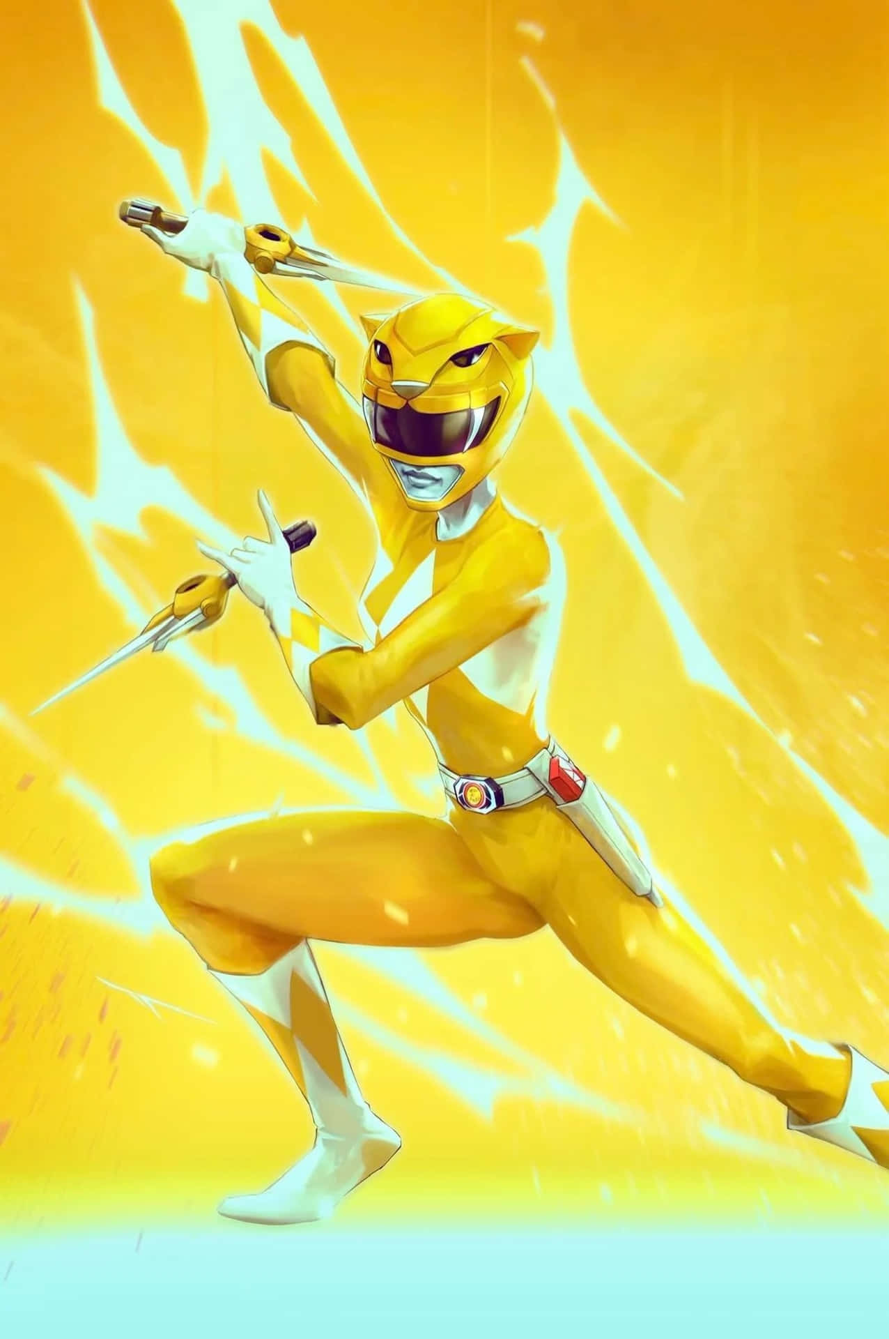 Yellow Rangerin Action Pose Wallpaper