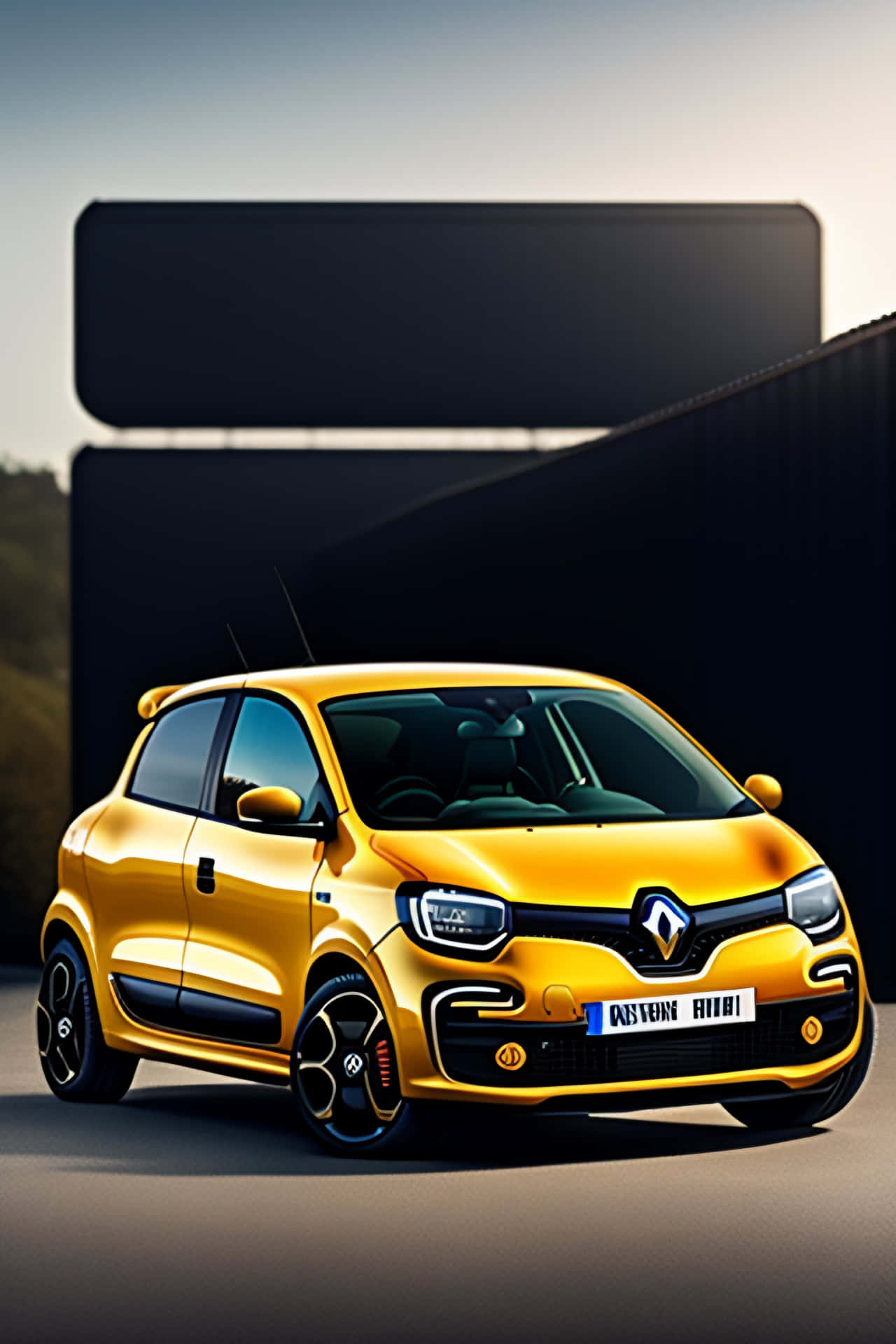 Gele Renault Twingo Portret Achtergrond