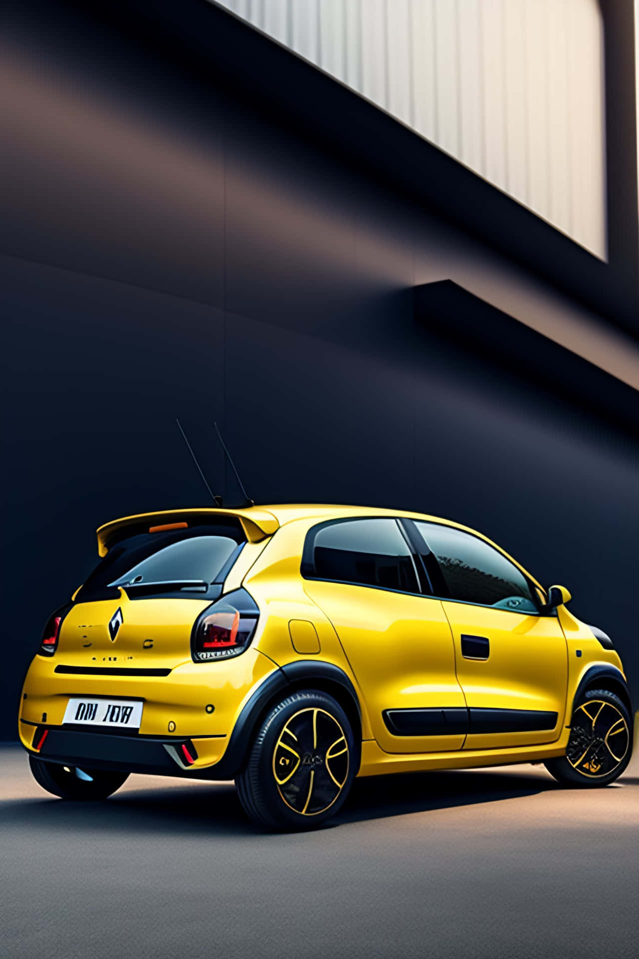 Gele Renault Twingo Showcase Achtergrond