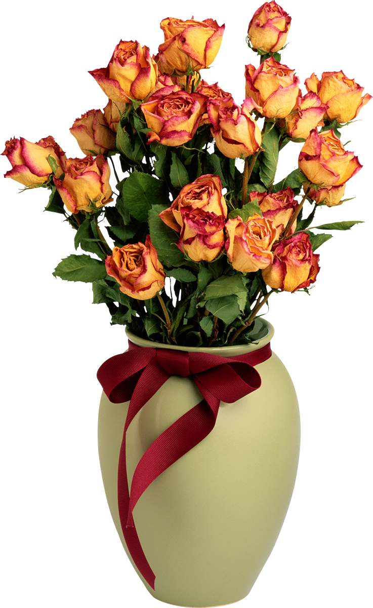 Yellow Rose Bouquetin Vasewith Red Ribbon PNG