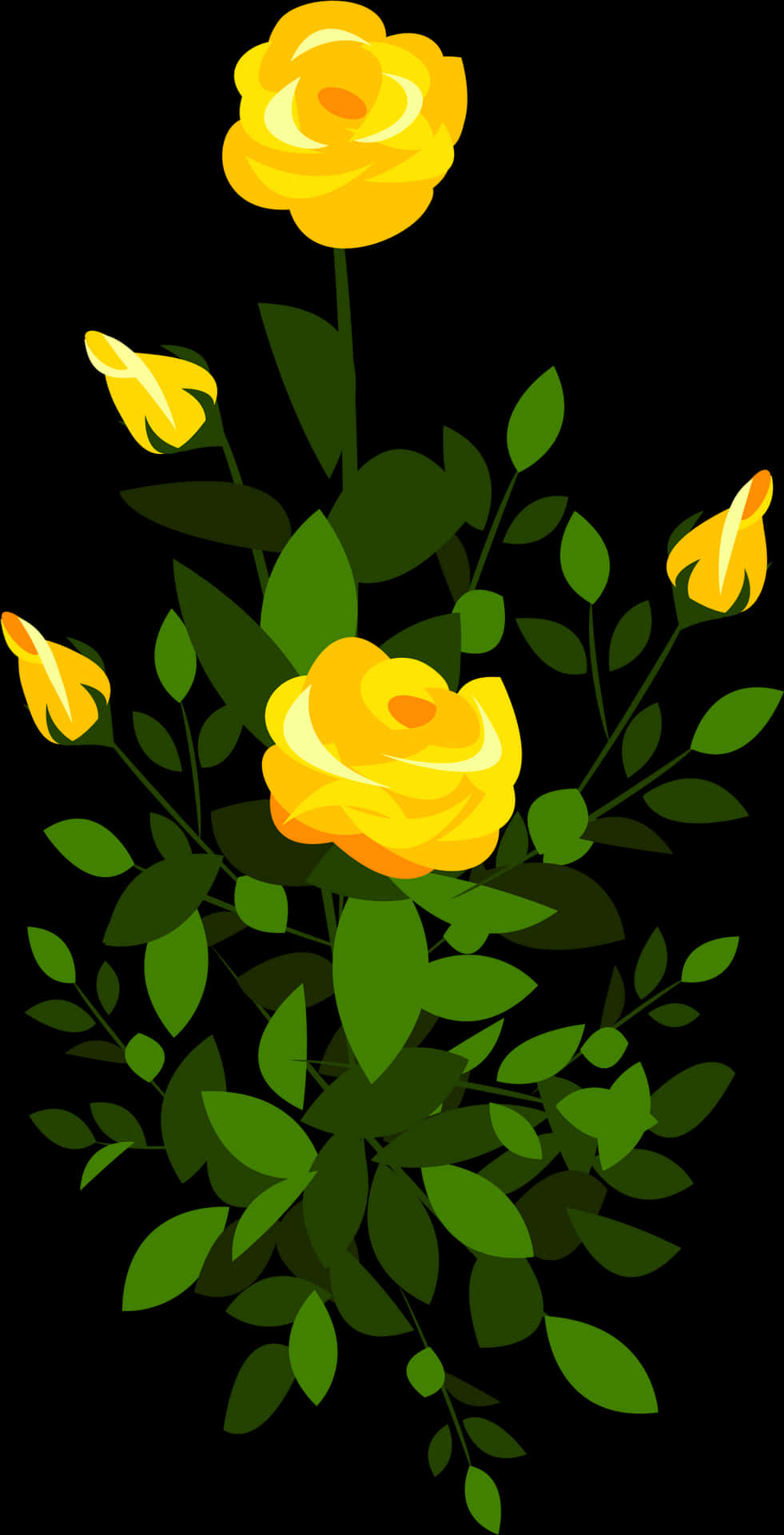 Yellow Rose Bush Vector Illustration PNG