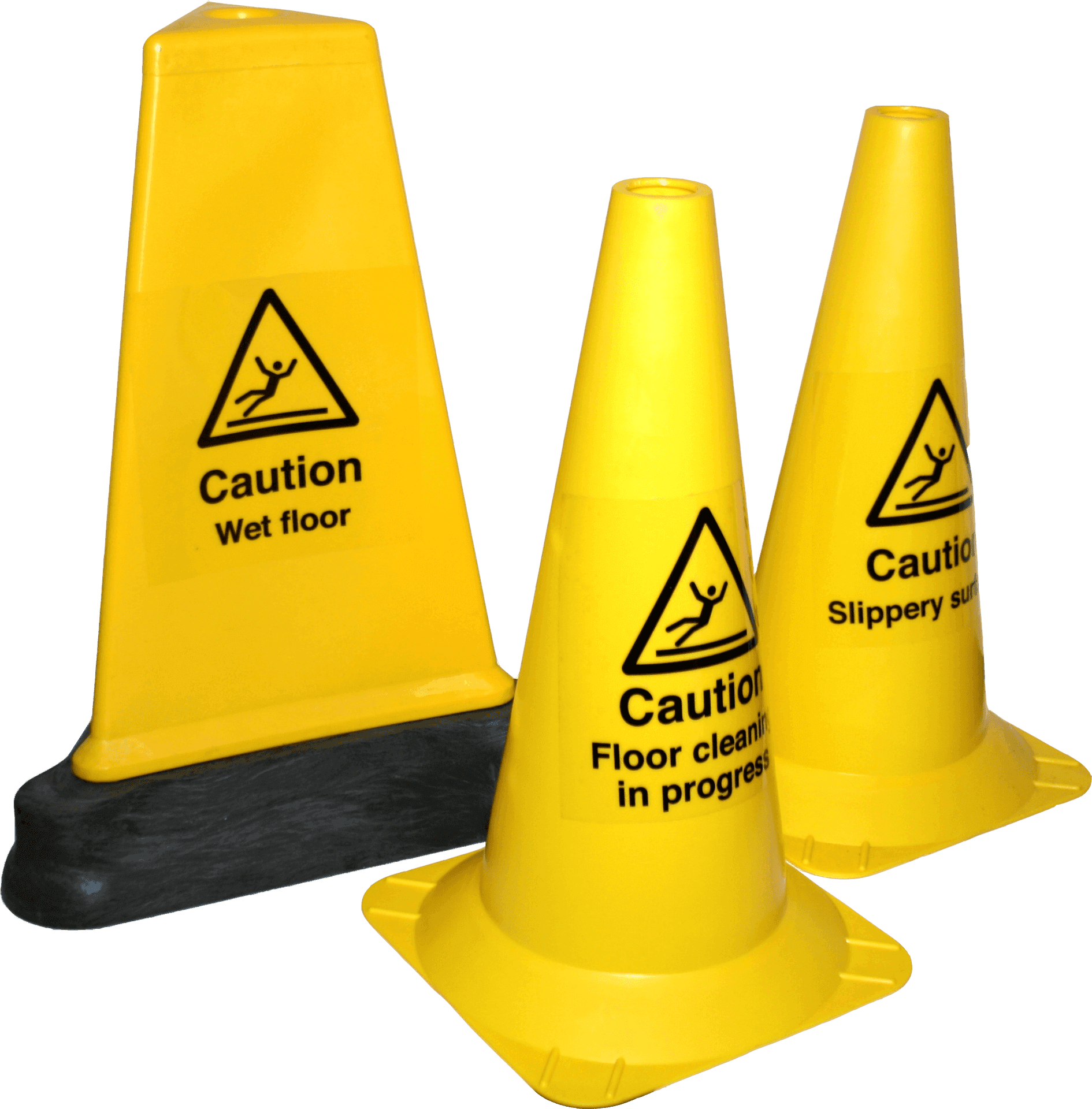 Yellow Safety Cones With Caution Signs PNG