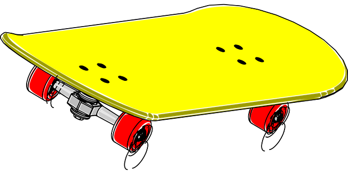 Yellow Skateboard Red Wheels PNG