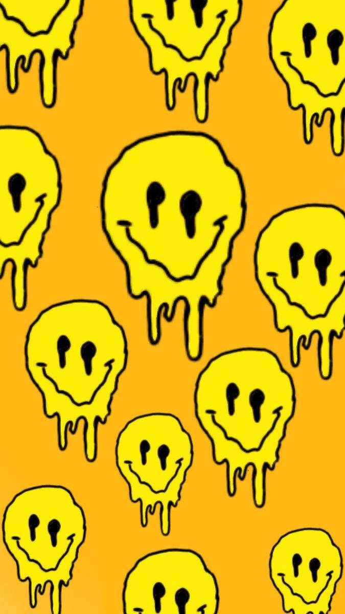 Yellow Smiley Cool Drip Wallpaper