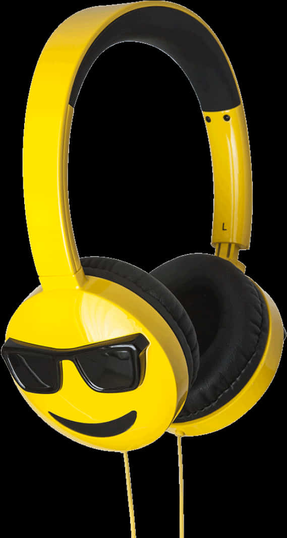 Smiley Face Yellow Headphones PNG