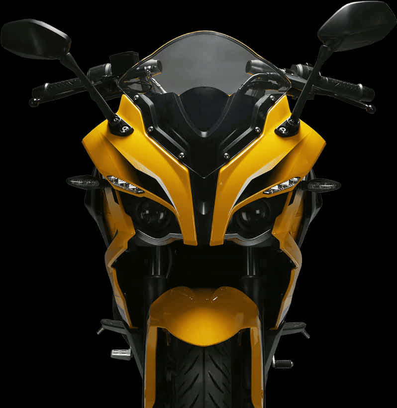 Yellow Sport Motorcycle Front View PNG