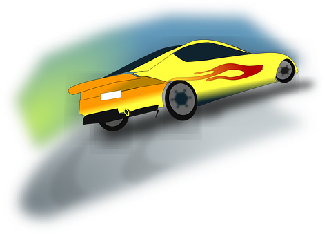 Yellow Sports Car Flame Design PNG