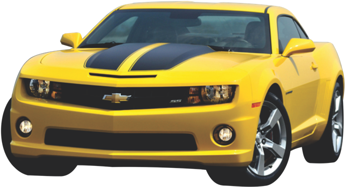 Yellow Sports Carwith Black Stripes PNG