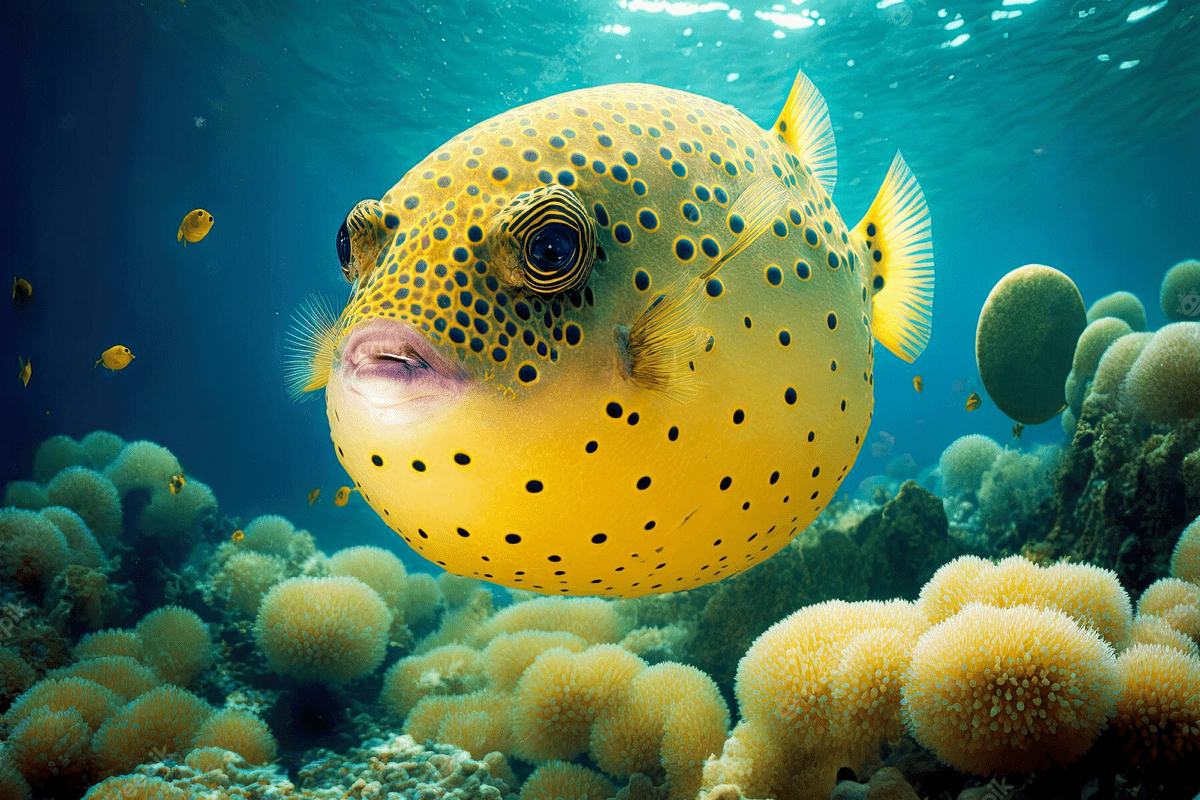 Yellow Spotted Boxfish Coral Reef
