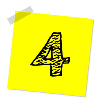 Yellow Sticky Note Number Four PNG