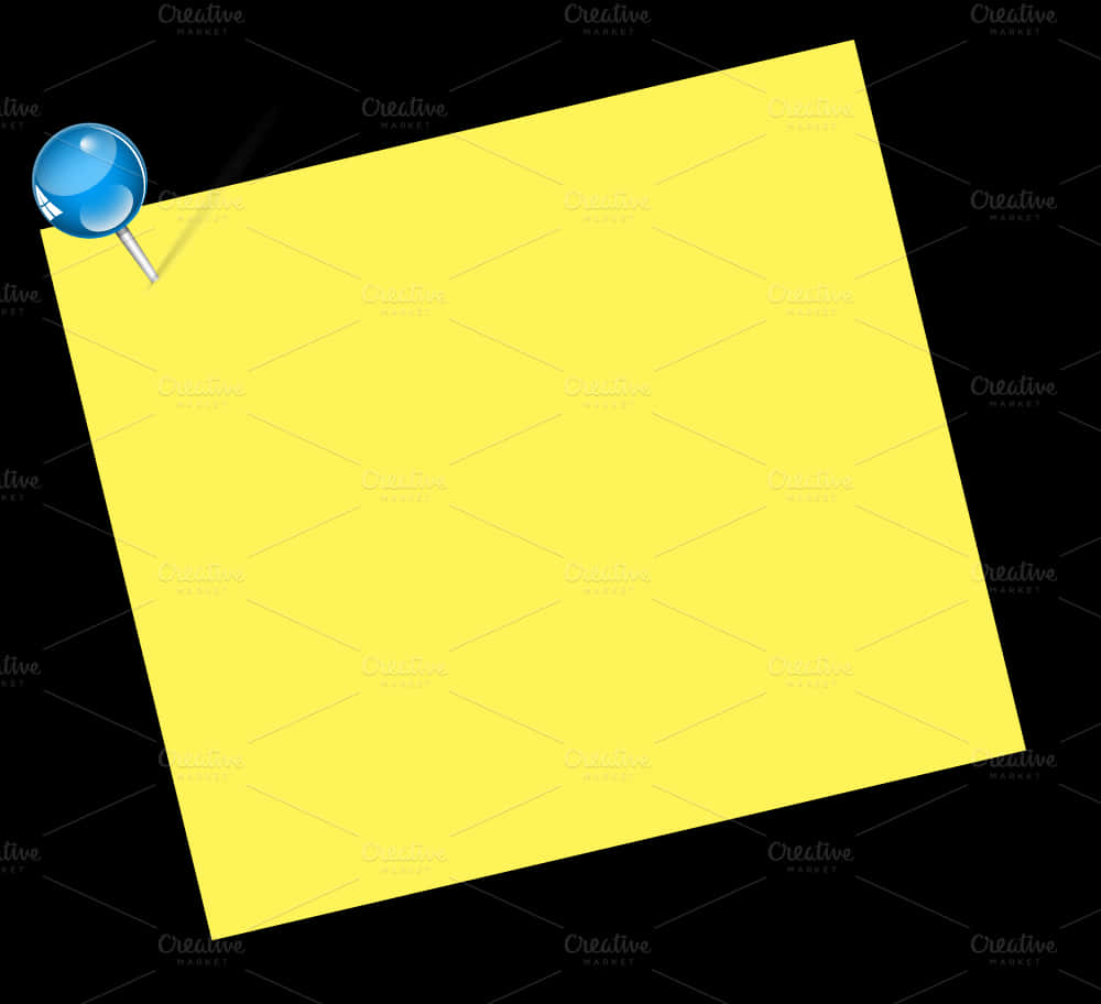 Yellow Sticky Note Pinned Black Background PNG