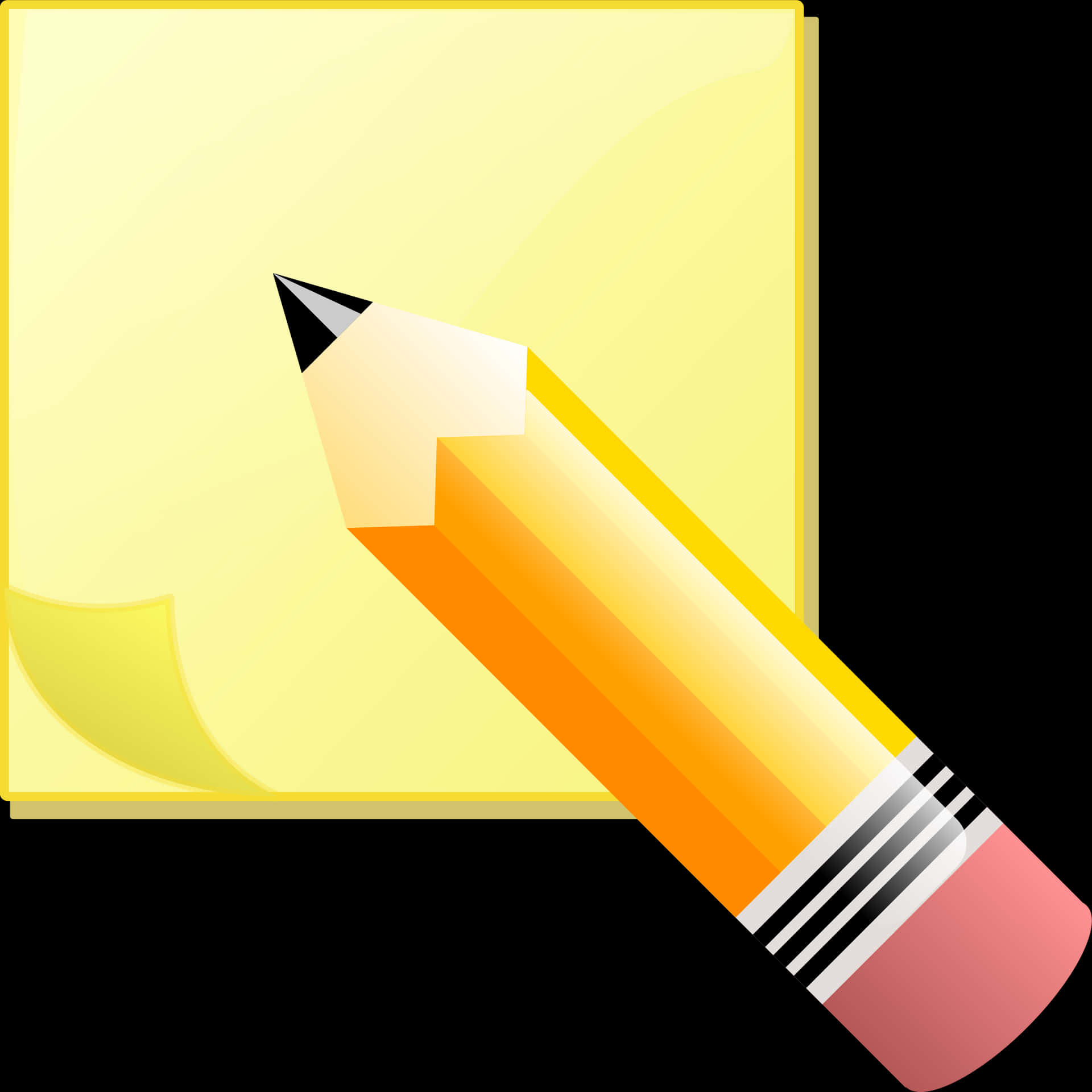 Yellow Sticky Noteand Pencil Graphic PNG