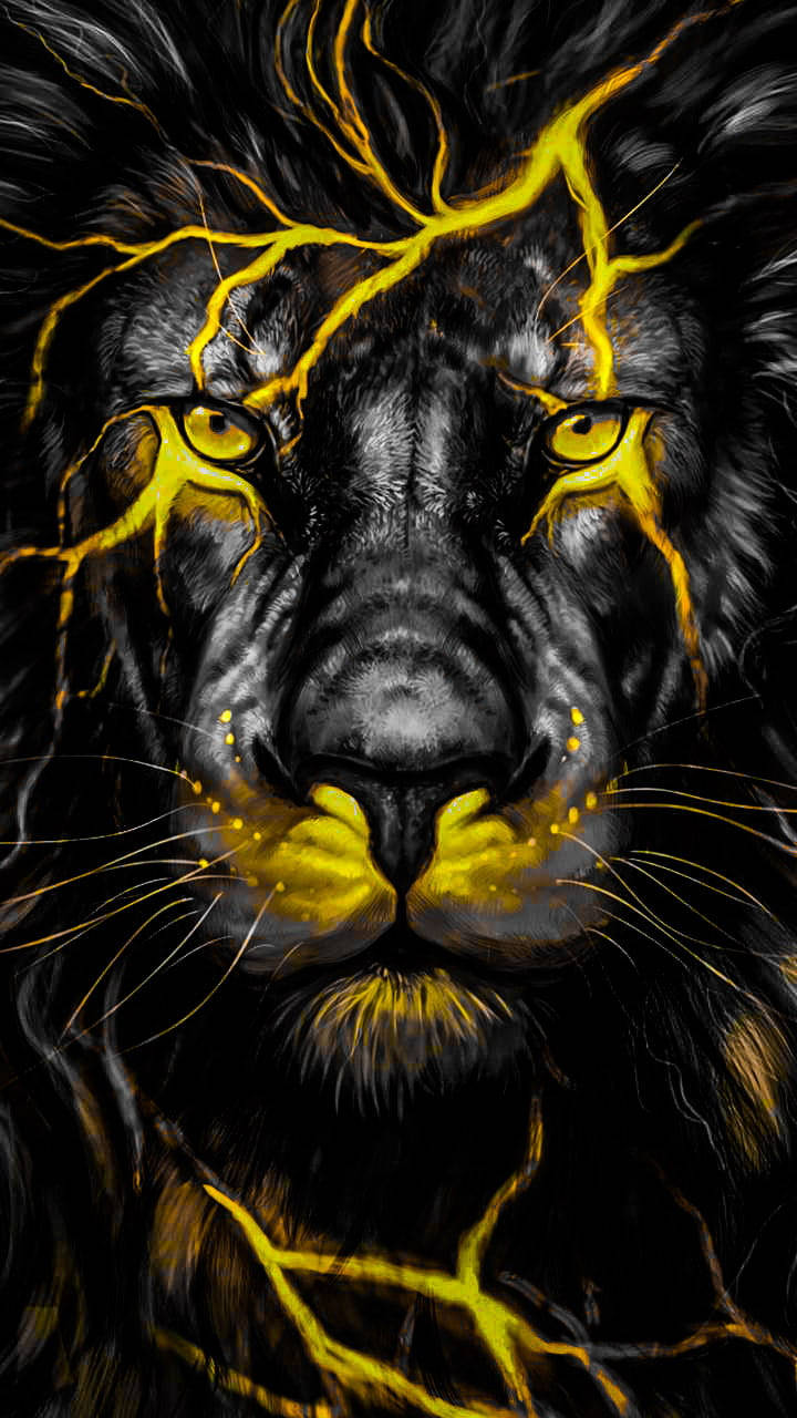 Yellow Streaks Lion Phone Wallpaper