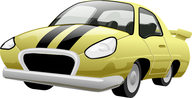 Yellow Striped Cartoon Car PNG