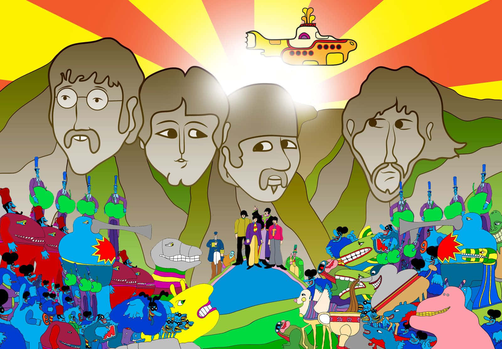 The iconic Yellow Submarine in an ocean adventure Wallpaper