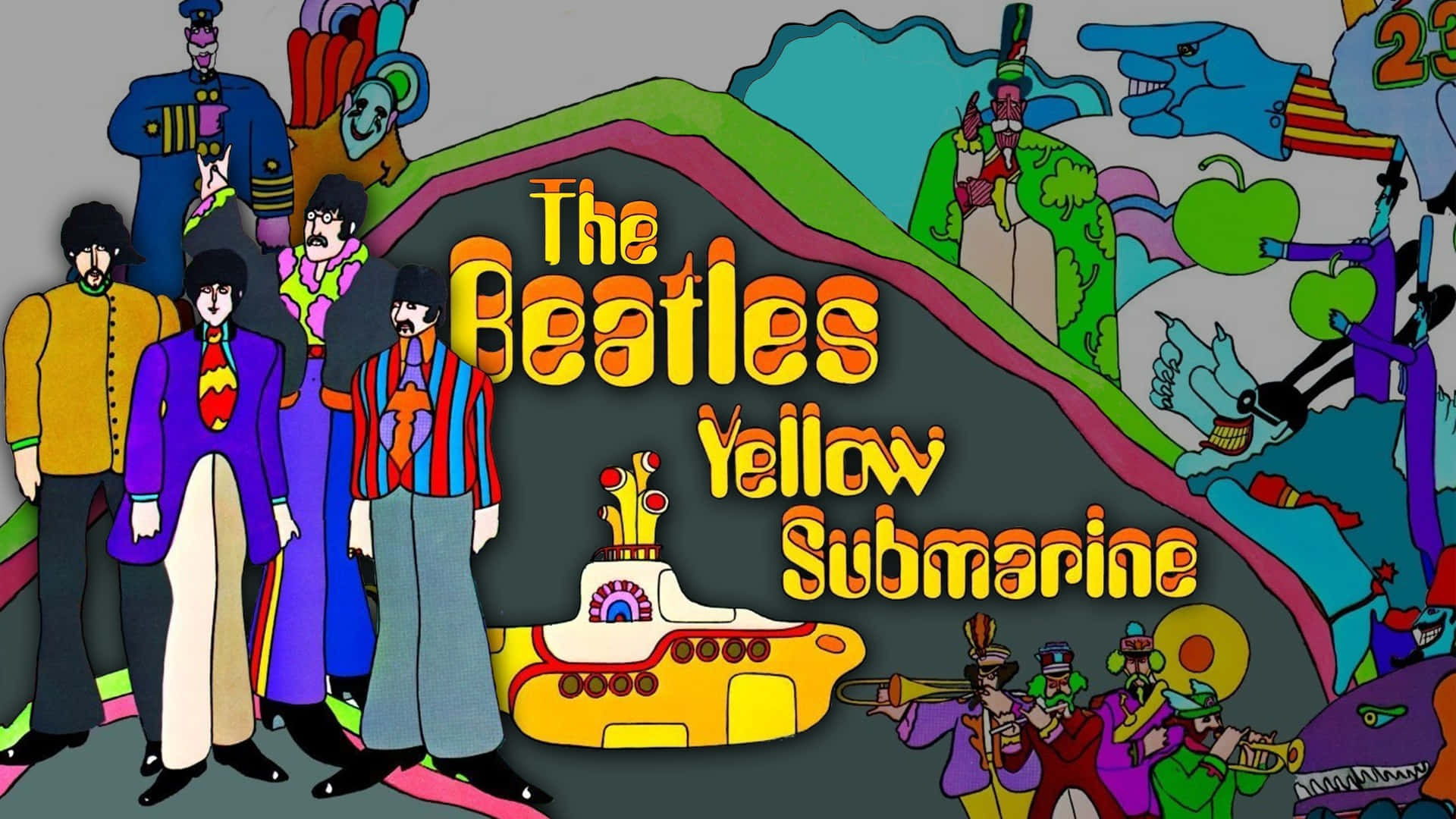 A Colorful Animated Yellow Submarine on a Sea Adventure Wallpaper