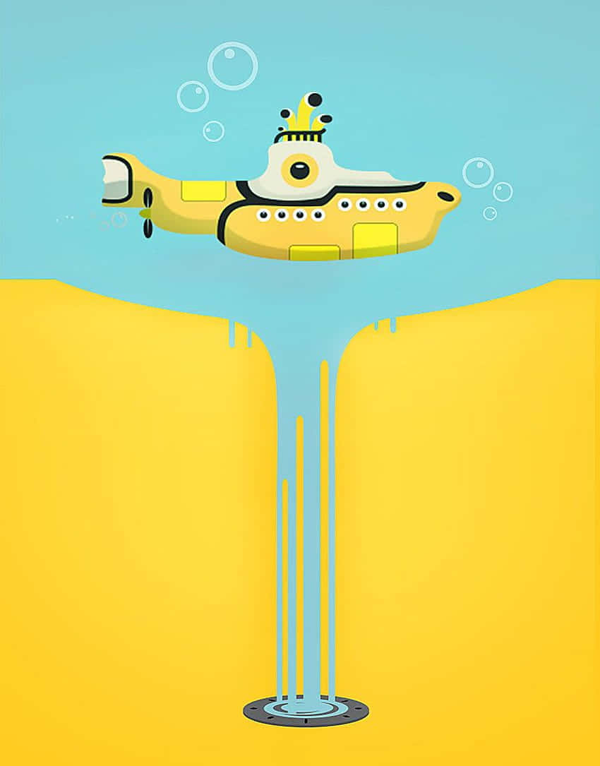 Yellow Submarine Floating in a Psychedelic Ocean Wallpaper