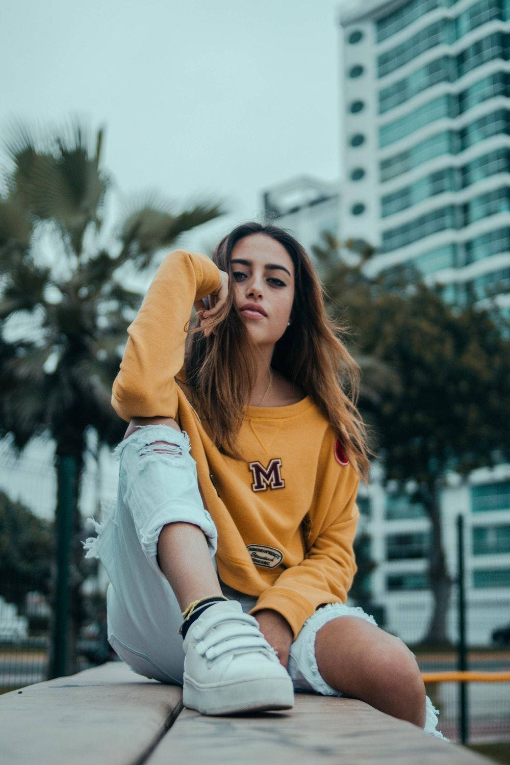 Yellow Sweater Attitude Girl Wallpaper