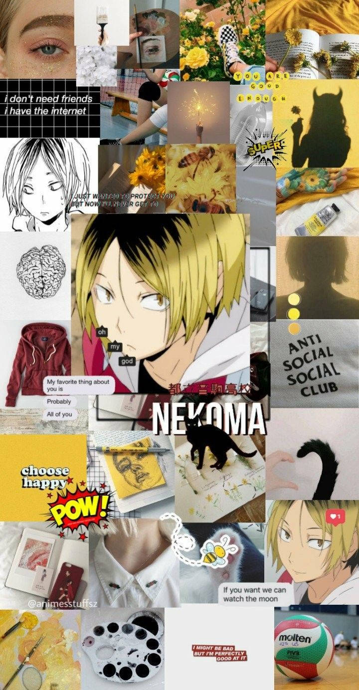 Yellow-themed Kenma Collage Wallpaper