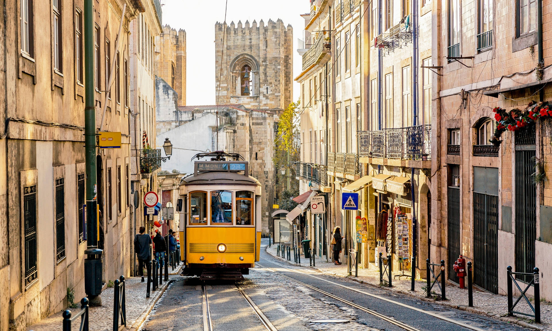 Tramgiallo A Lisbona Sfondo