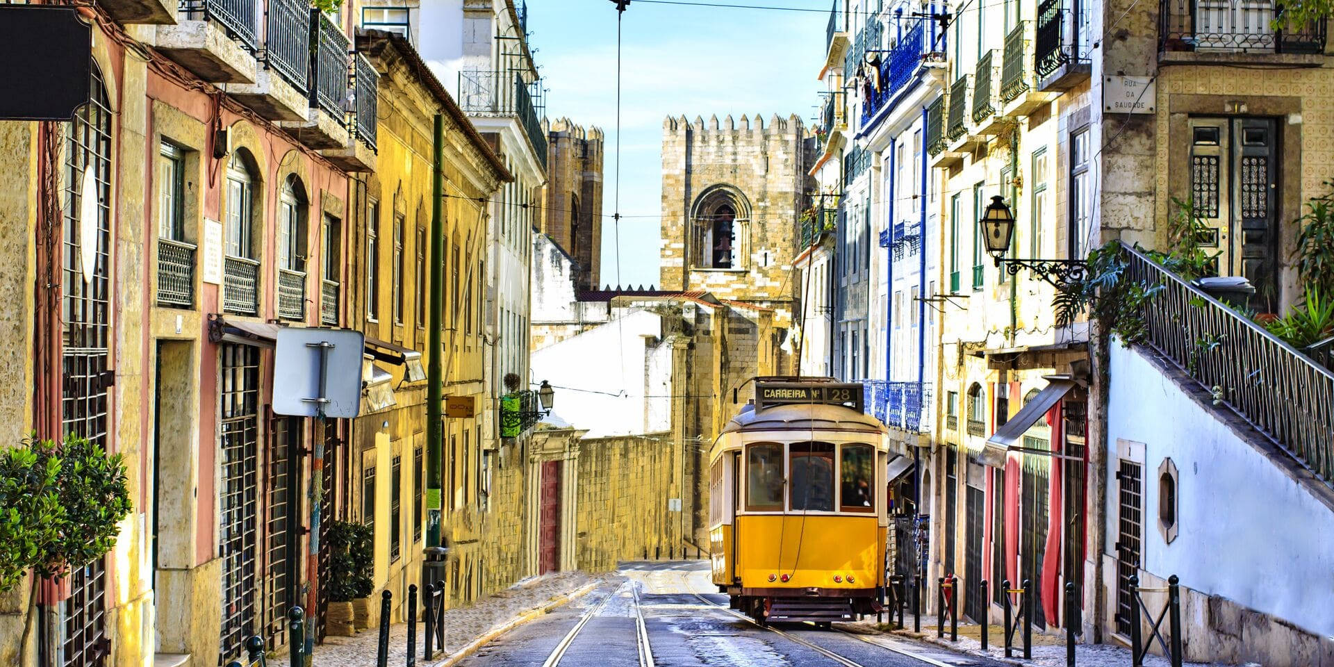 Iconicotram Giallo Di Lisbona Sfondo