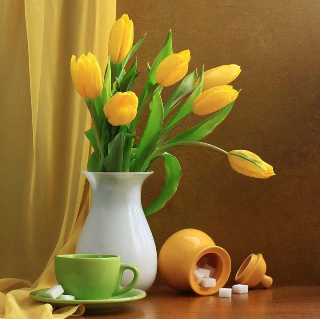 Vibrant Yellow Tulips in a Still Life Portrait Wallpaper