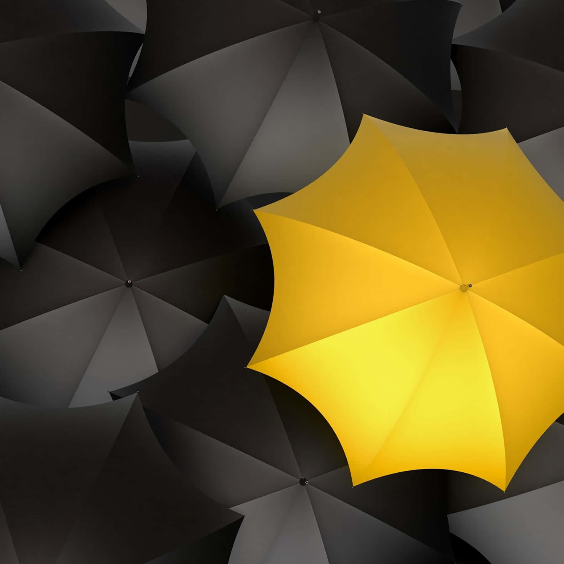 Vibrant Yellow iPad with Umbrella Illustration Wallpaper