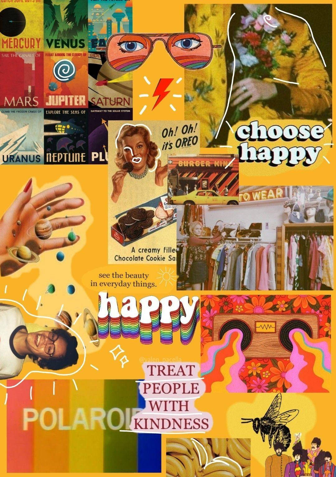 Yellow Vintage Aesthetic Collage Items Wallpaper