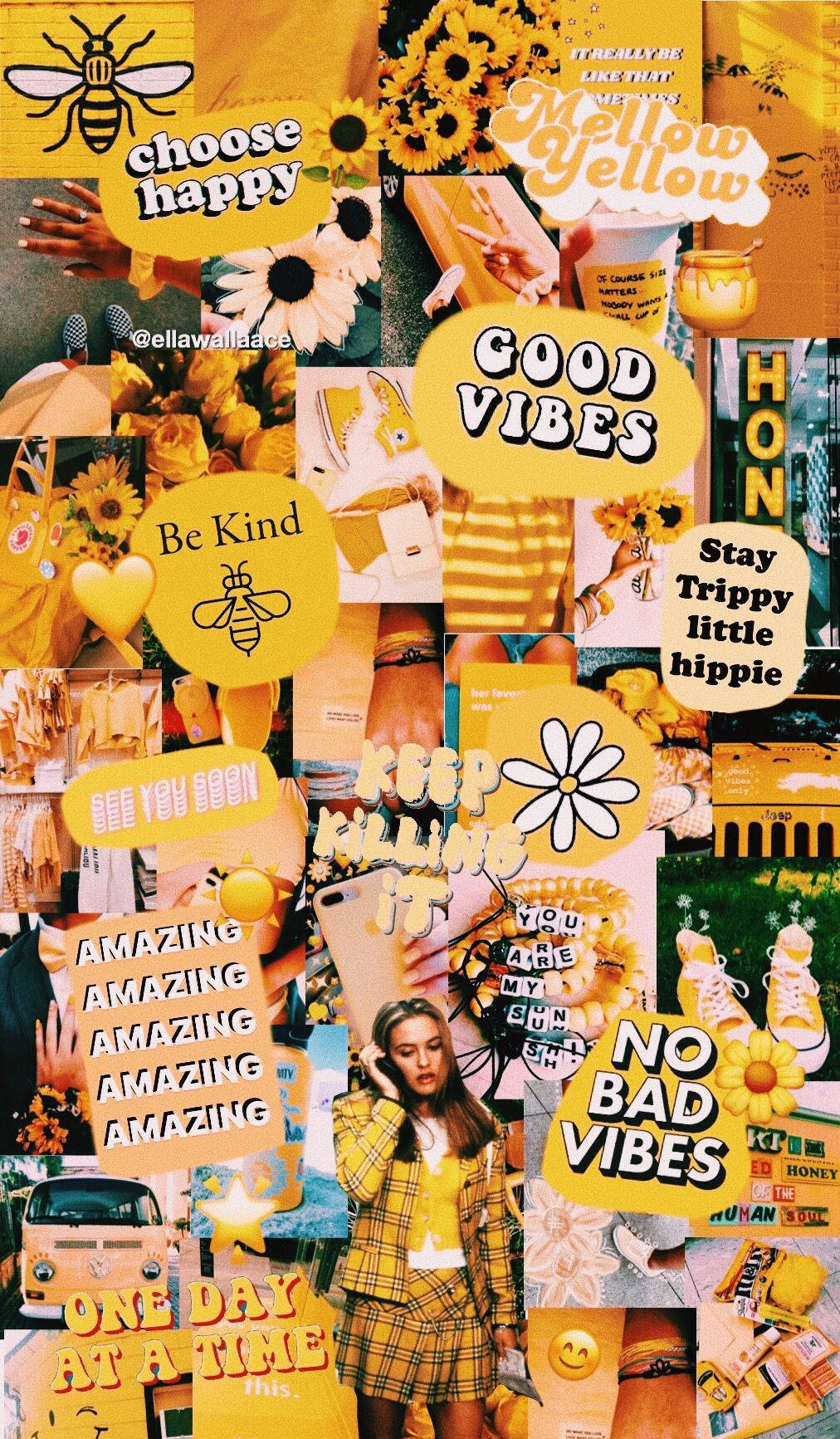 Yellow Vsco Positivity Collage Wallpaper
