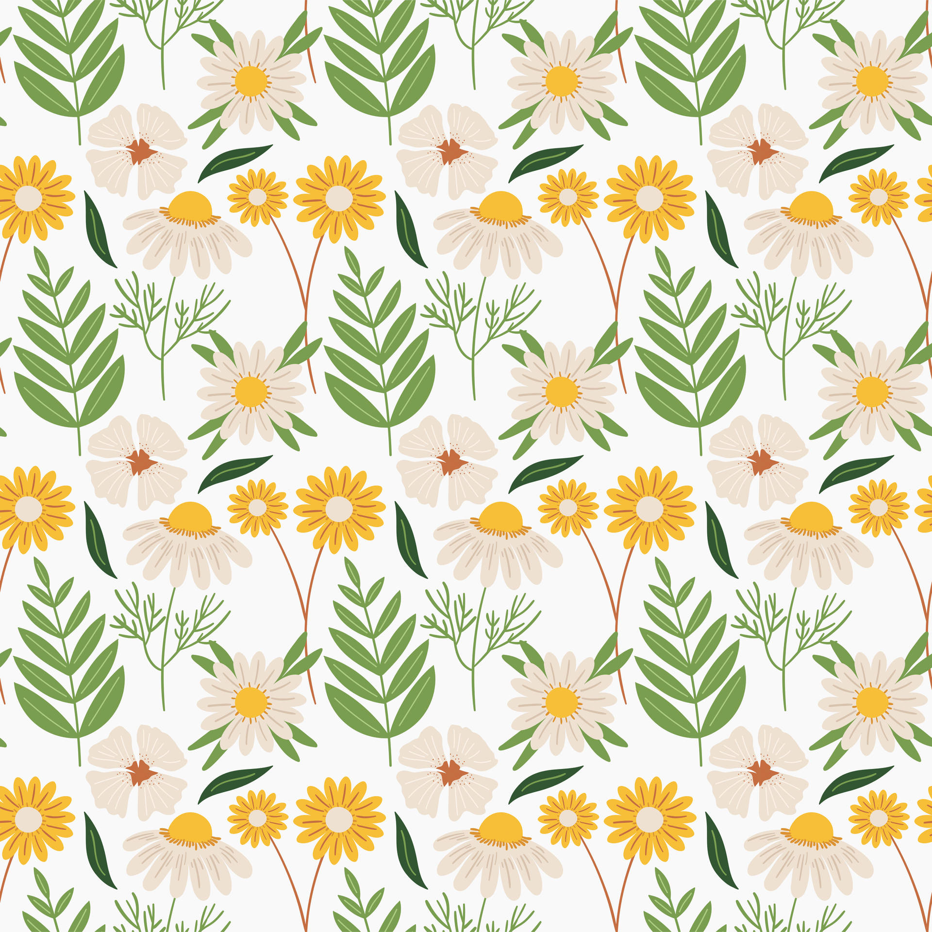 Gelbesblumenmuster Mit Weißen Blüten Wallpaper