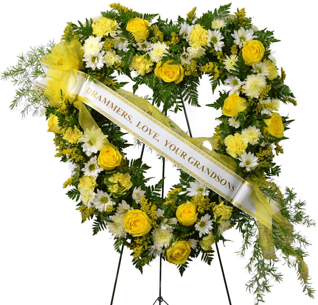 Yellow White Funeral Wreath Grandsons Love PNG