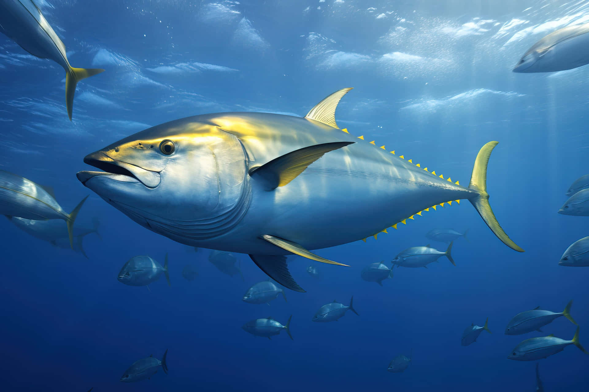 Yellowfin Tuna Swimming Underwater.jpg Wallpaper
