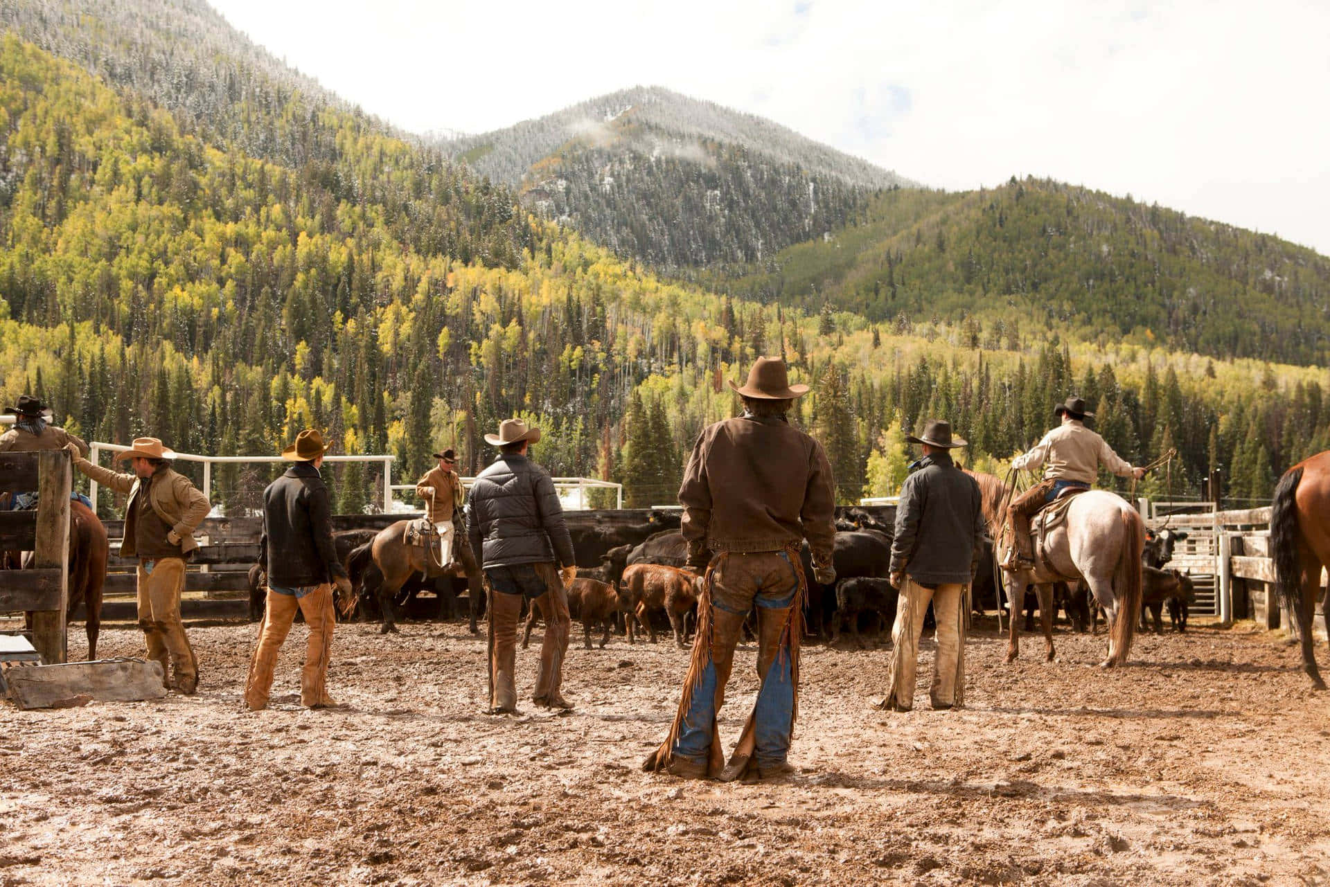 Yellowstone Cowboys On A Ranch Background