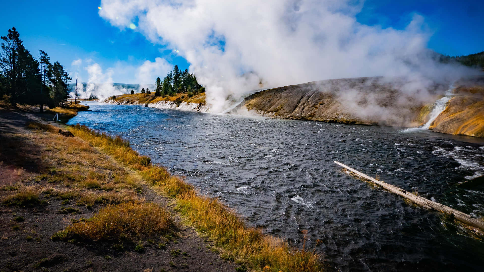 Majestic Yellowstone Geysers Erupting in Nature Wallpaper