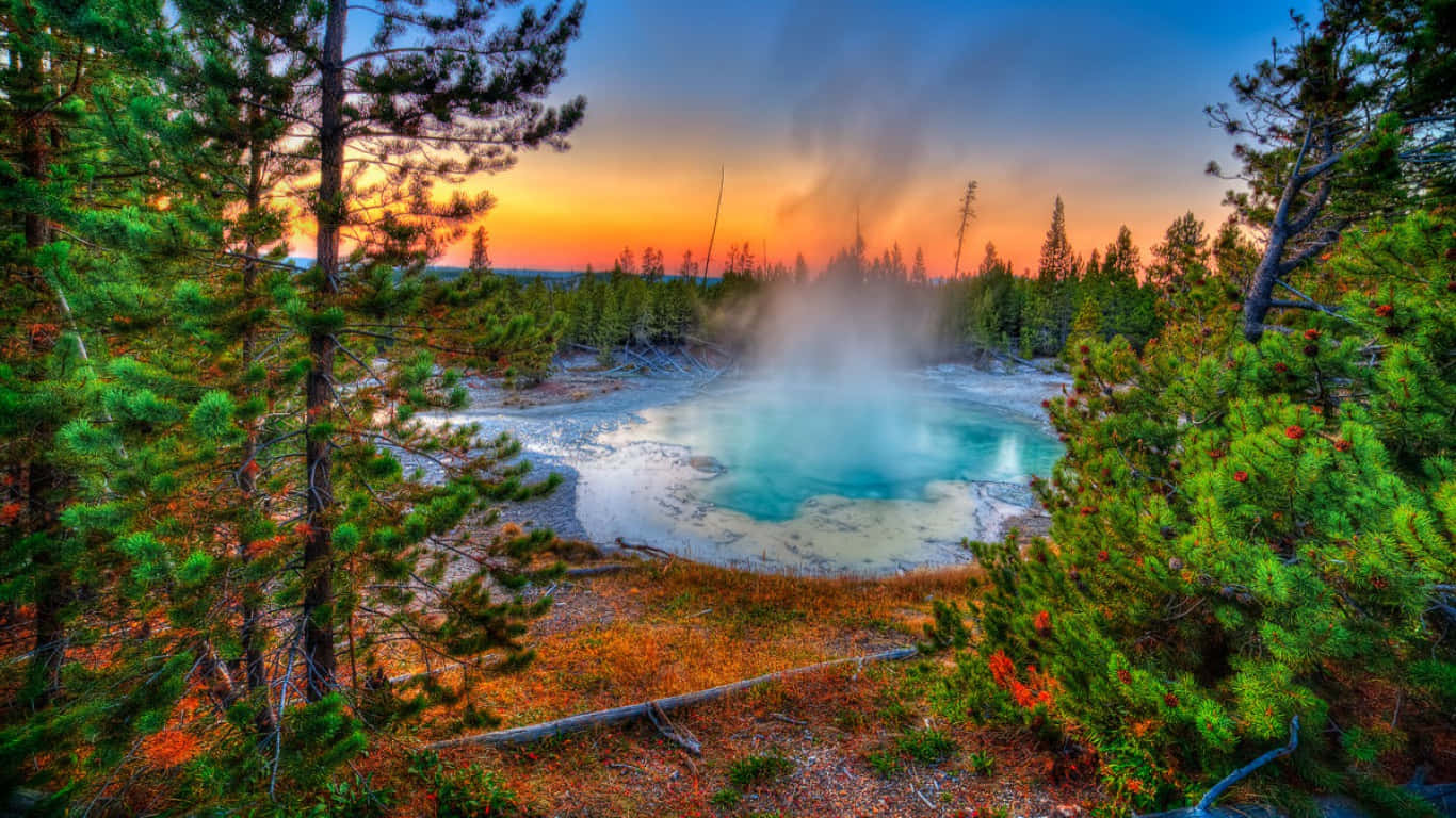 Matahari Terbenam Geothermal Yellowstone.jpg Wallpaper