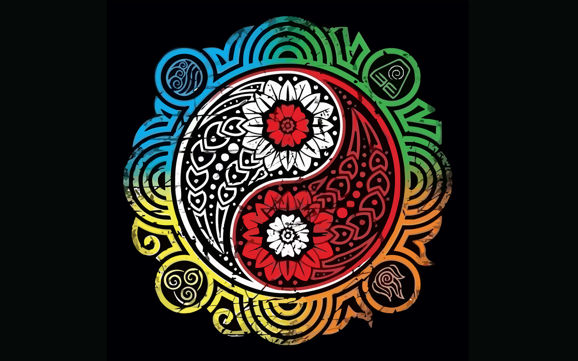 Yin Yang 4k Colorful Floral Emblem Background