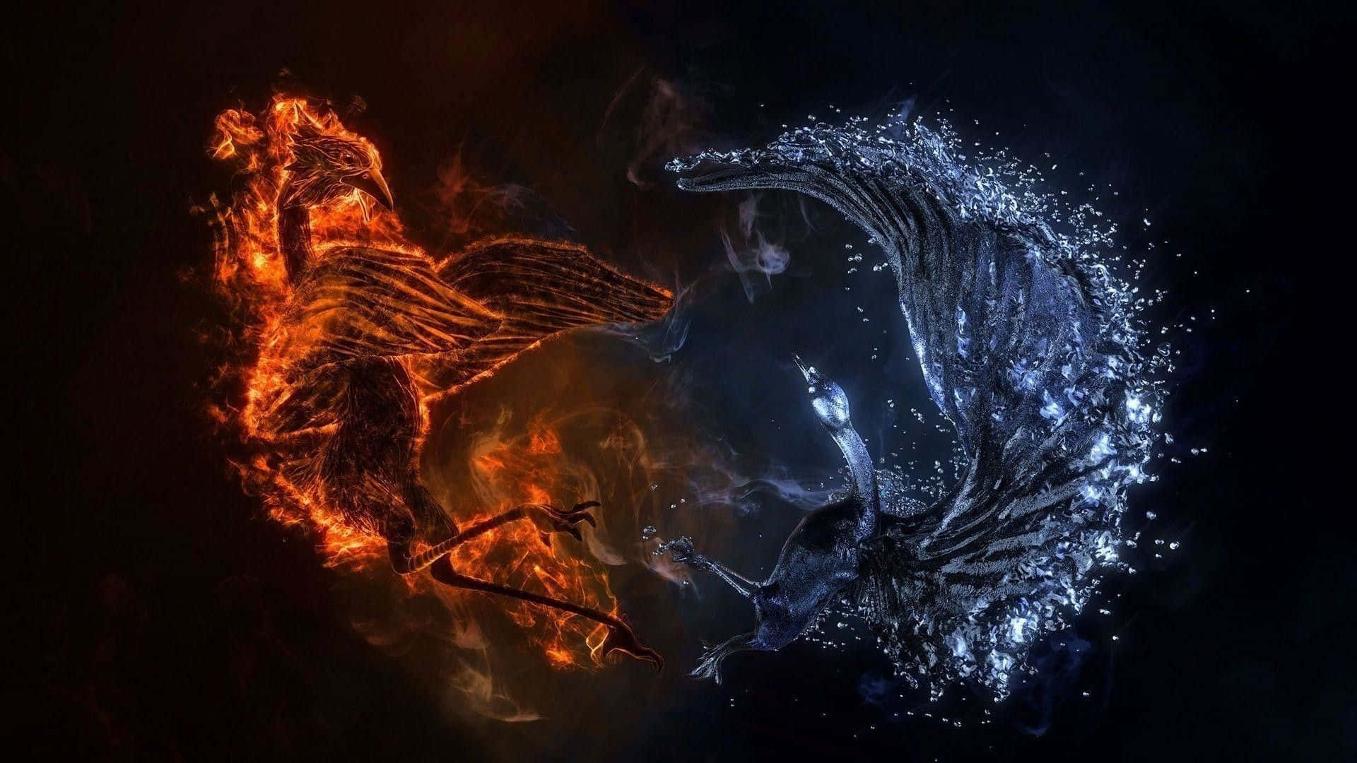 Yin Yang 4K Fire And Ice Phoenixes Wallpaper