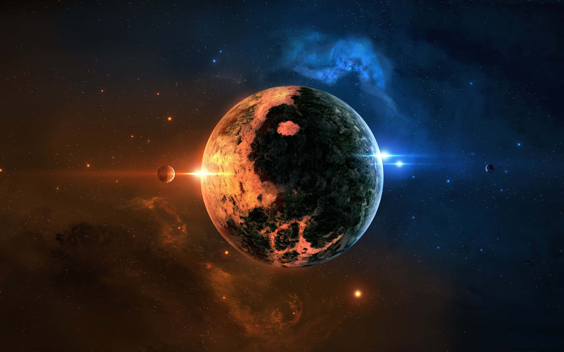 Yinyang 4k-planeten Med Solen Och Månen. Wallpaper
