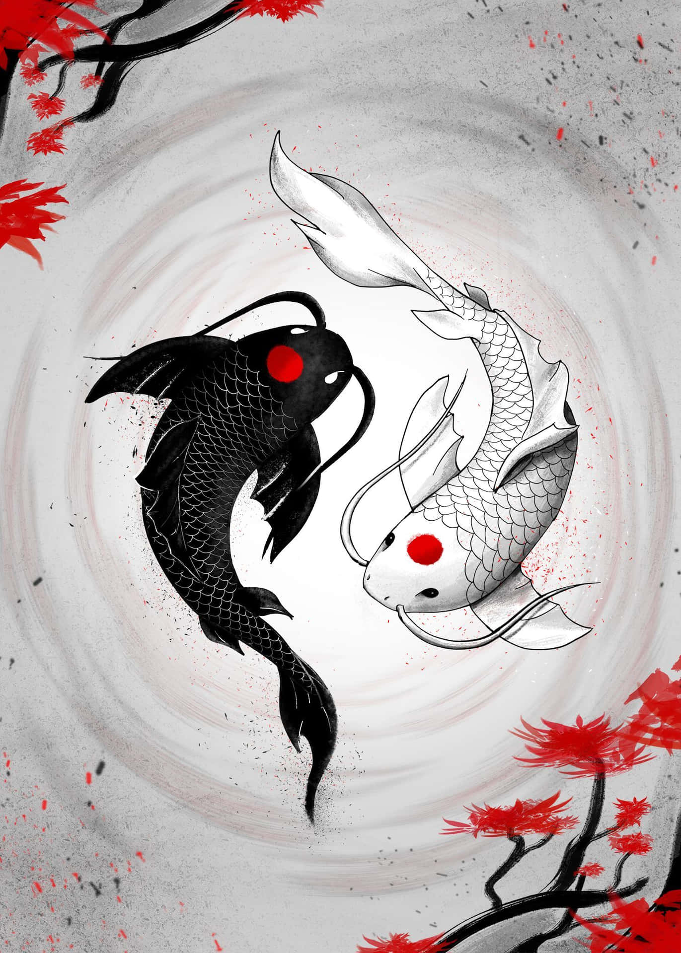 Yin Yang Fish Harmony Wallpaper
