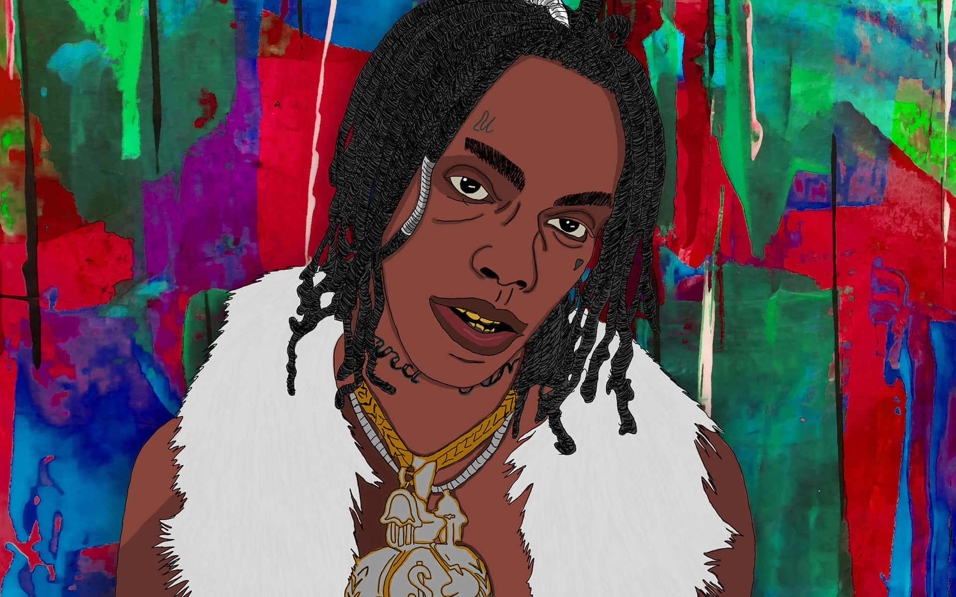 Caption: YNW Melly in Animated Style Wallpaper